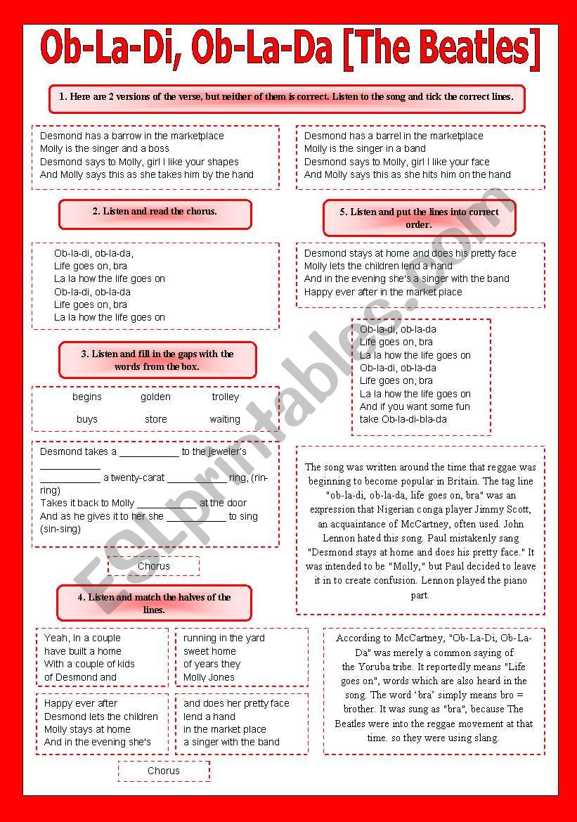 SONG!!! Ob-La-Di, Ob-La-Da [The Beatles] - Printer-friendly version included